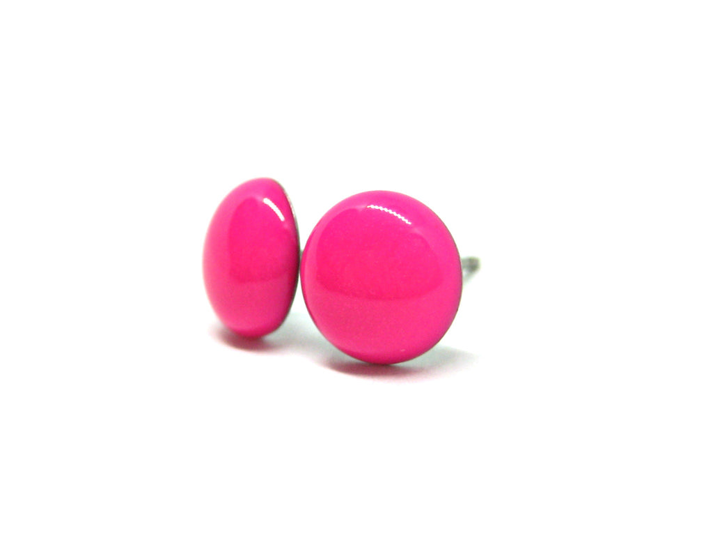 Neon Pink Solid Color Titanium Stud Earrings