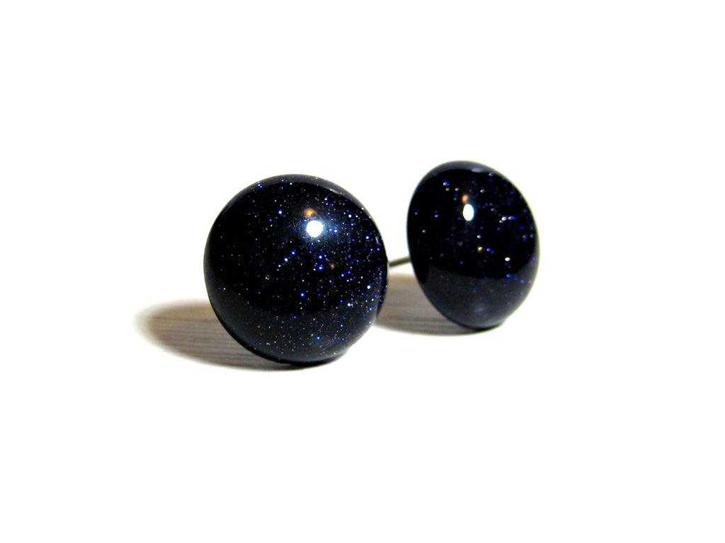 Large Blue Goldstone Titanium Stud Earrings - 14mm