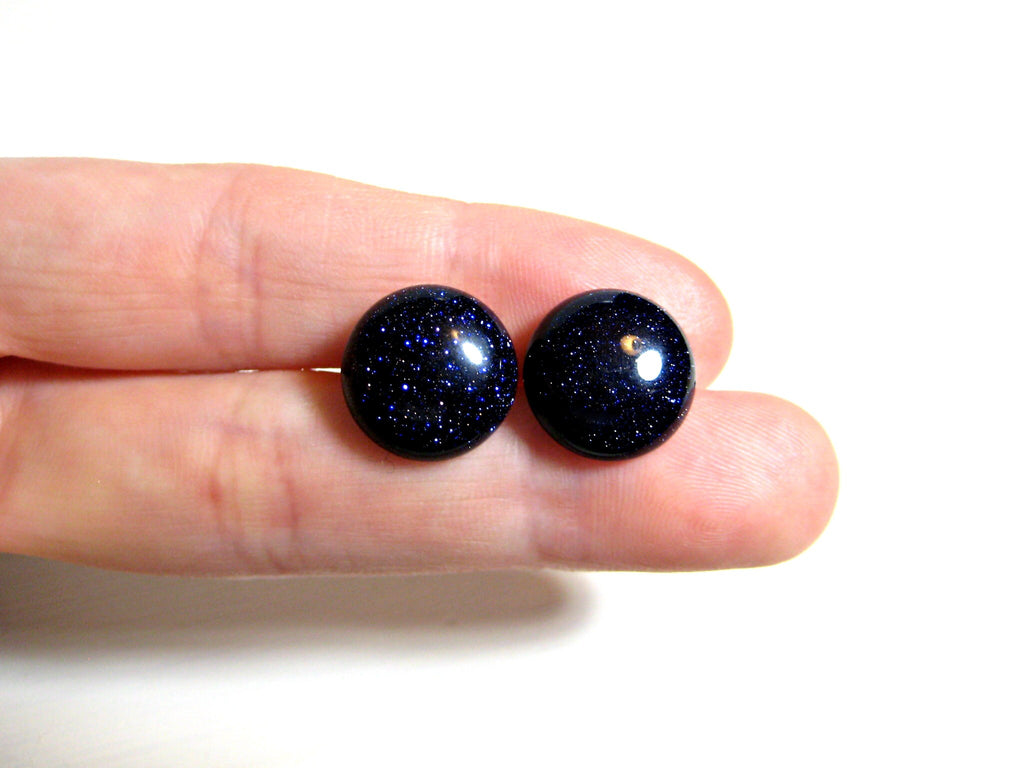 Large Blue Goldstone Titanium Stud Earrings - 14mm