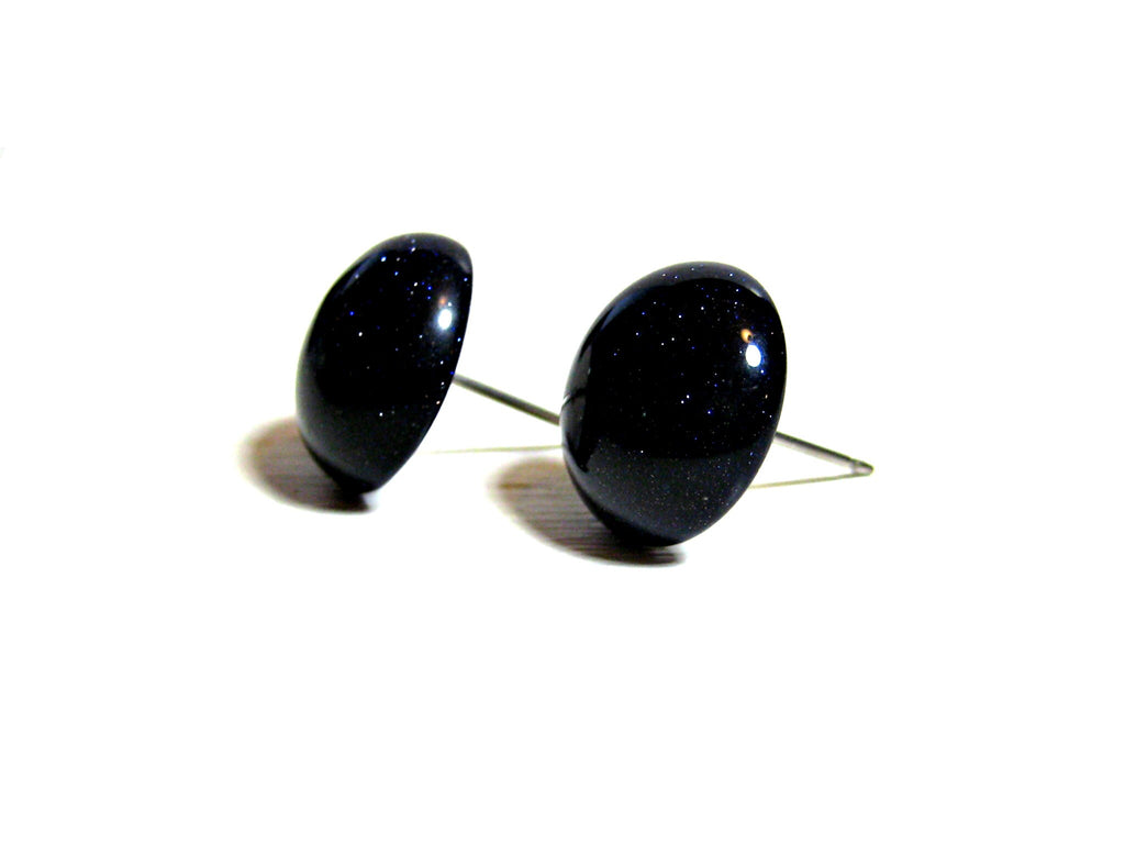 Large Blue Goldstone Titanium Stud Earrings - 14mm