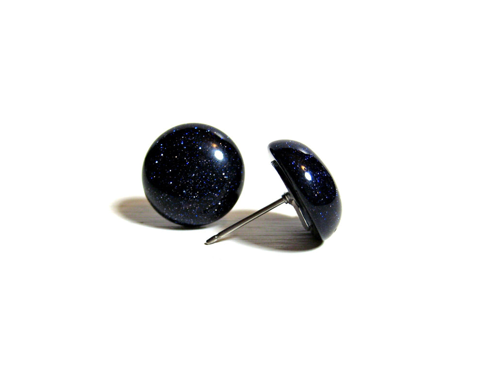 Large Blue Goldstone Titanium Stud Earrings - 14mm