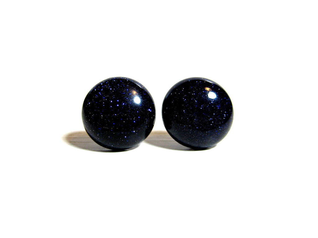 Large Blue Goldstone Titanium Stud Earrings - 14mm