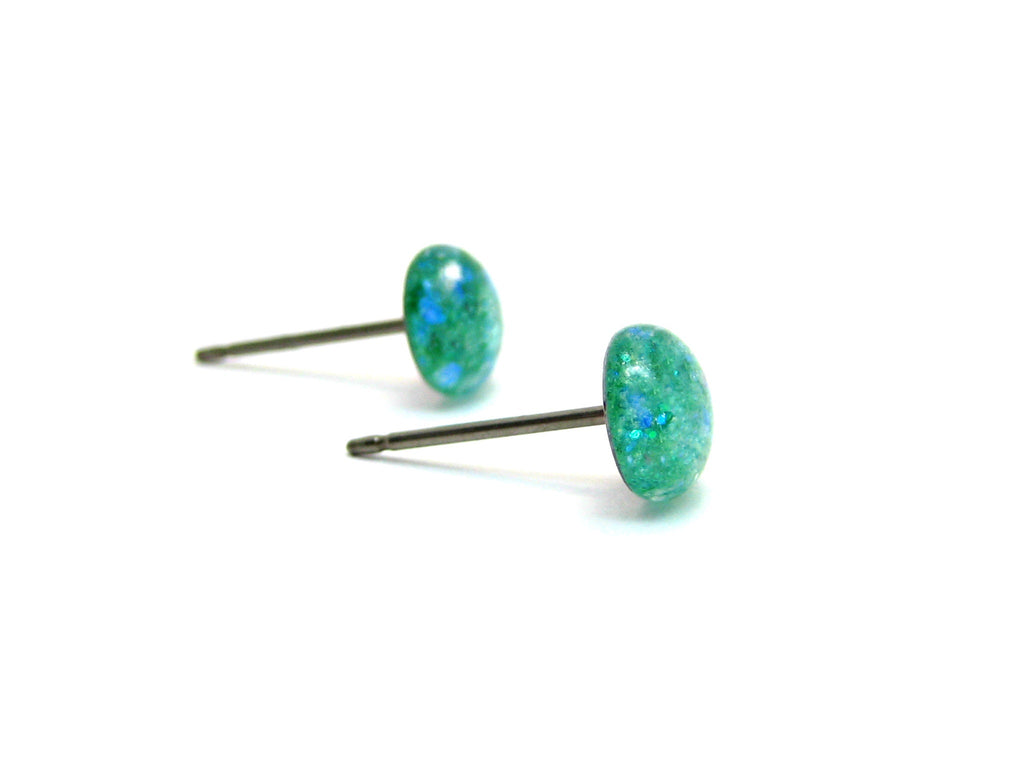 Ultramarine Glitter Titanium Stud Earrings