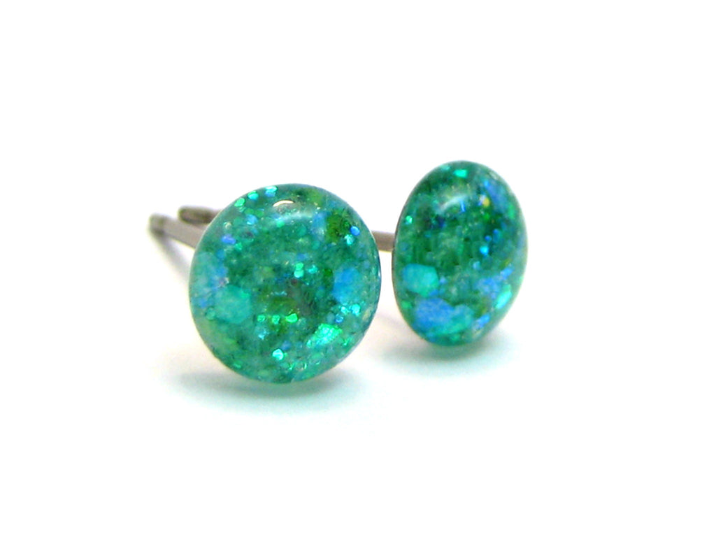 Ultramarine Glitter Titanium Stud Earrings