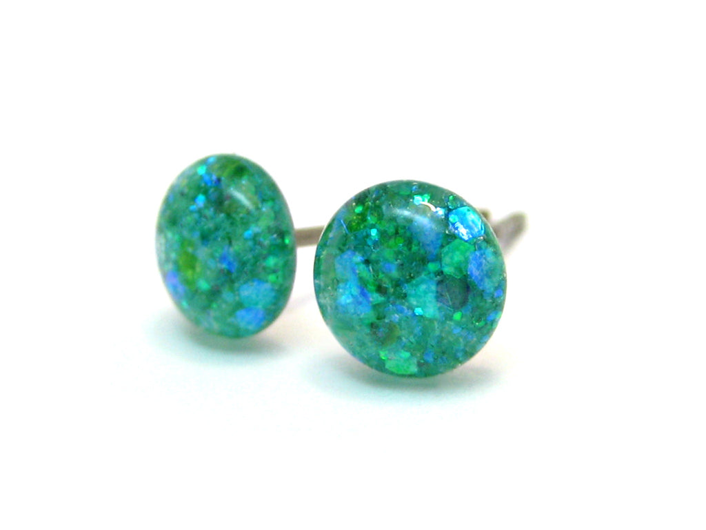 Ultramarine Glitter Titanium Stud Earrings