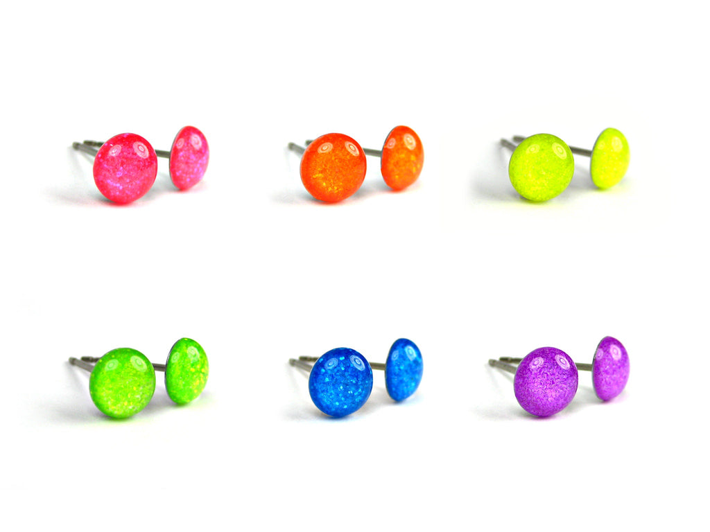 Neon Glitter Titanium Stud Earrings Set