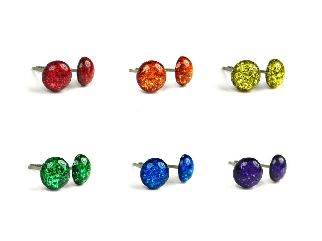 Rainbow Glitter Titanium Stud Earrings Set