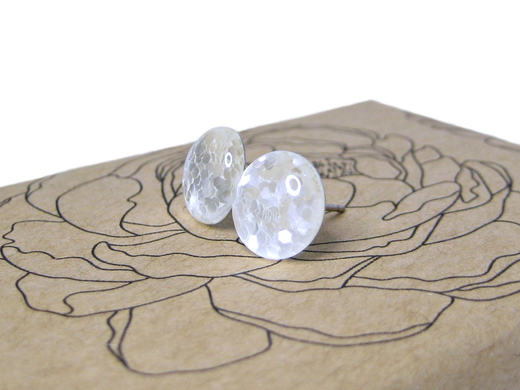 Chunky Flake Arctic Frost Glitter Titanium Stud Earrings