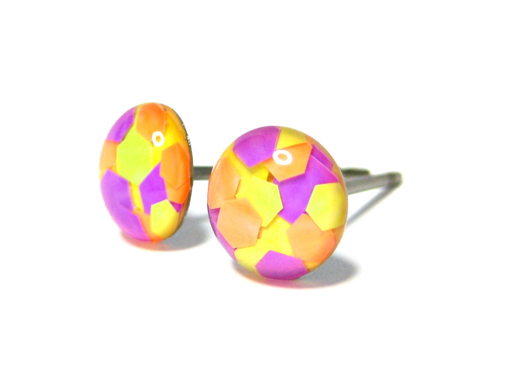 Neon Drunk Confetti Glitter Titanium Stud Earrings