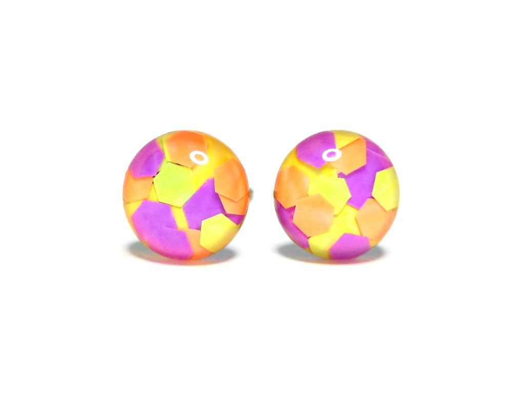 Neon Drunk Confetti Glitter Titanium Stud Earrings