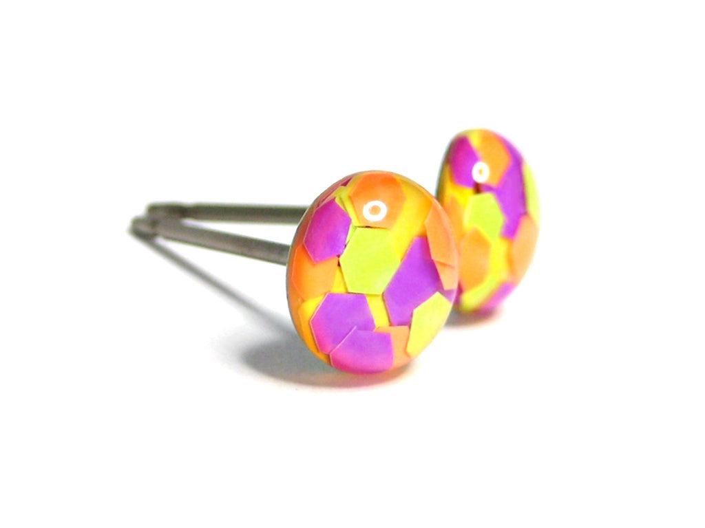 Neon Drunk Confetti Glitter Titanium Stud Earrings