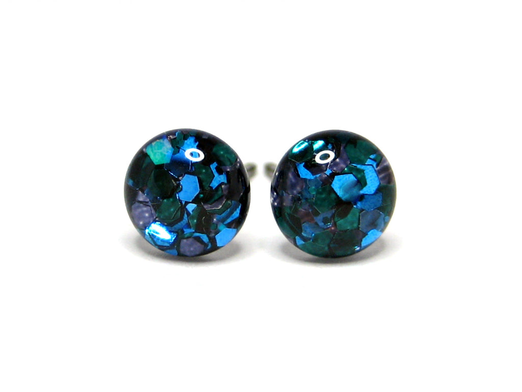 Bermuda Blue Glitter Titanium Stud Earrings