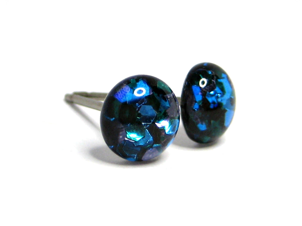 Bermuda Blue Glitter Titanium Stud Earrings