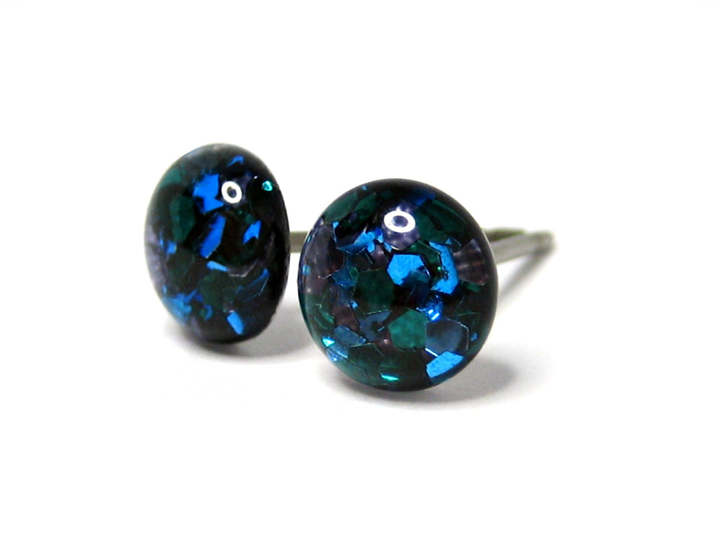 Bermuda Blue Glitter Titanium Stud Earrings