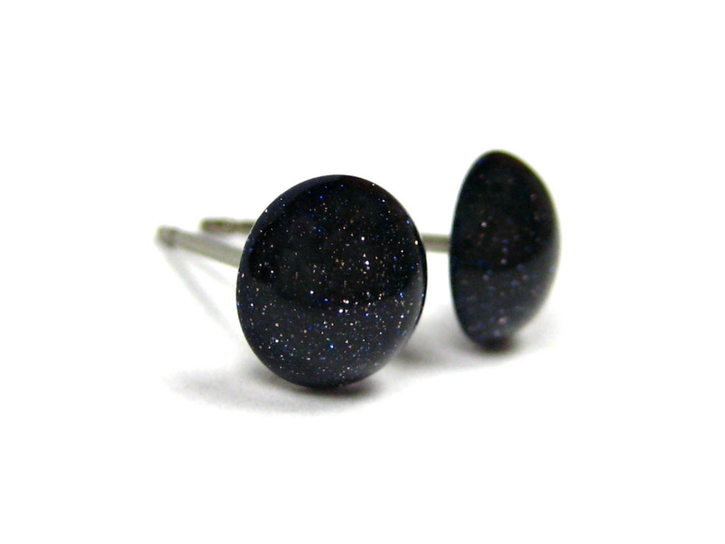 Blue Goldstone Titanium Stud Earrings - 7mm