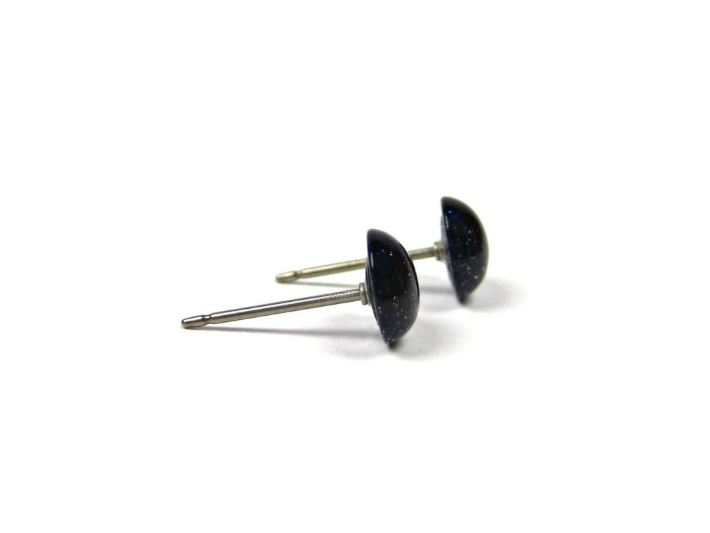 Blue Goldstone Titanium Stud Earrings - 7mm