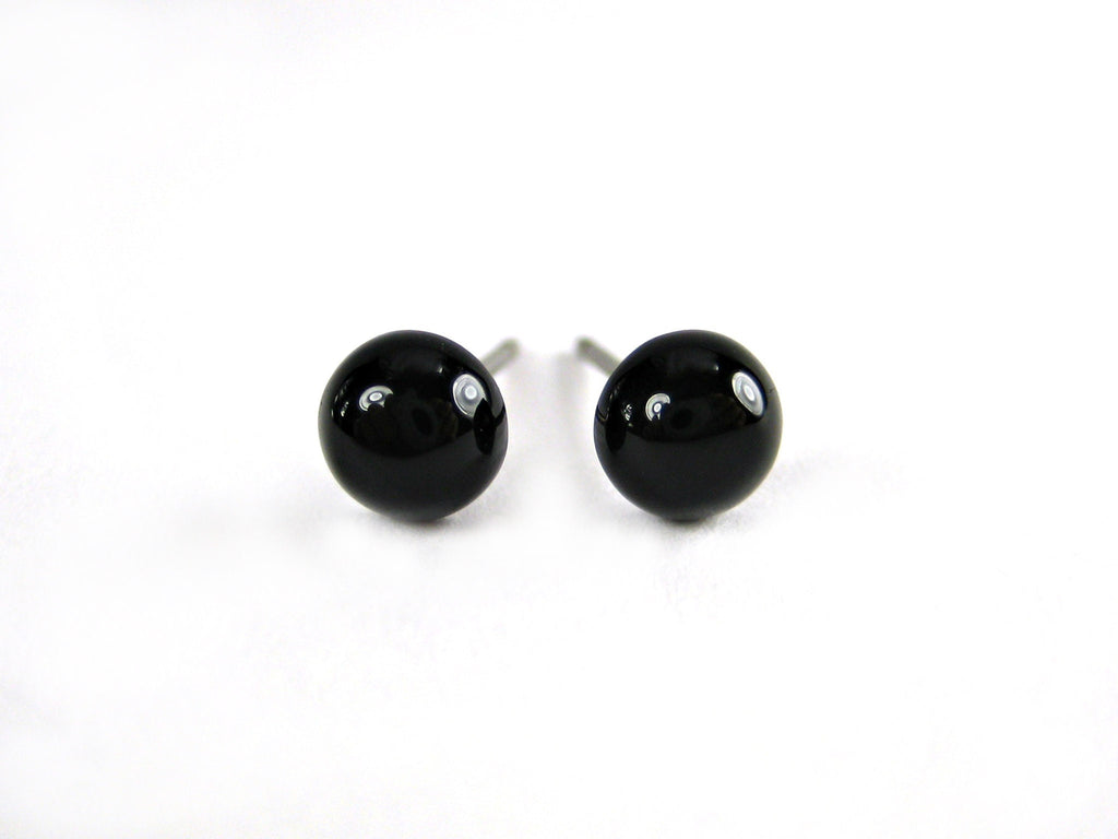 Black Onyx Gemstone Titanium Stud Earrings - 7mm