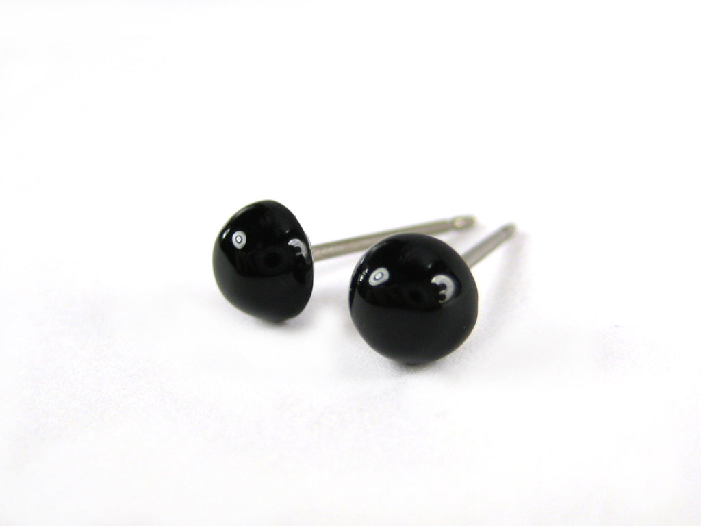 Black Onyx Gemstone Titanium Stud Earrings - 7mm