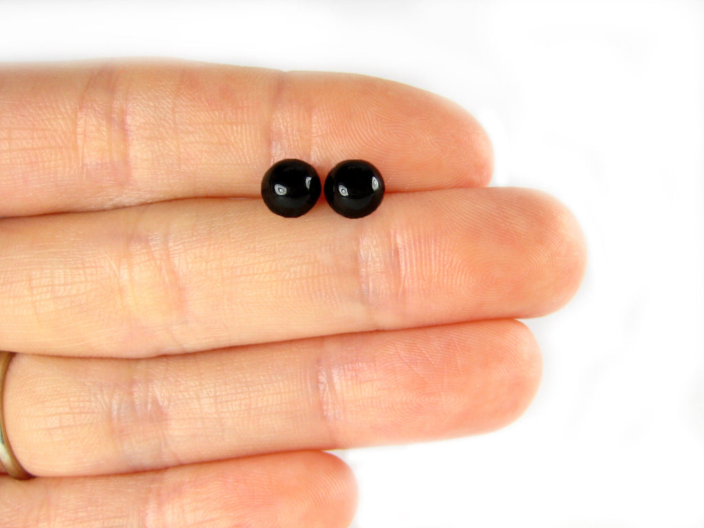 Black Onyx Gemstone Titanium Stud Earrings - 7mm