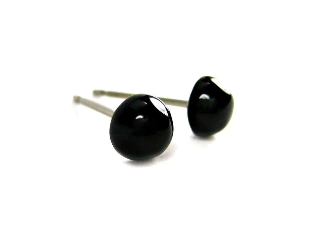 Black Onyx Gemstone Titanium Stud Earrings - 7mm