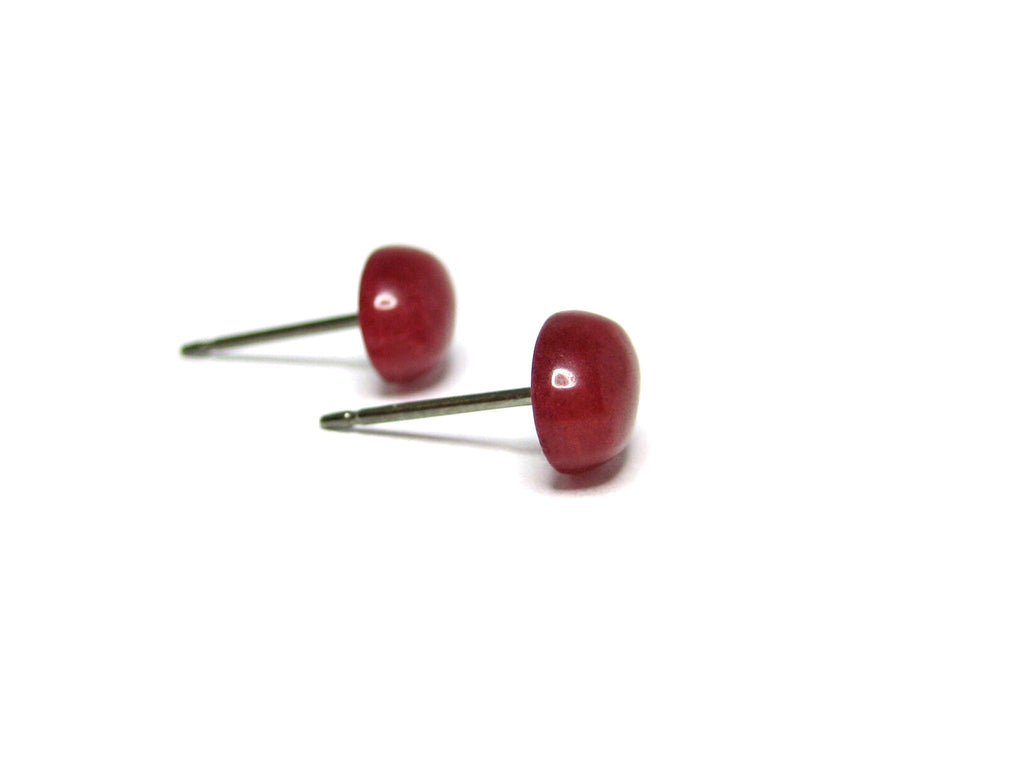 Genuine Oval Red Jade Gemstone Titanium Stud Earrings - 8 x 6mm