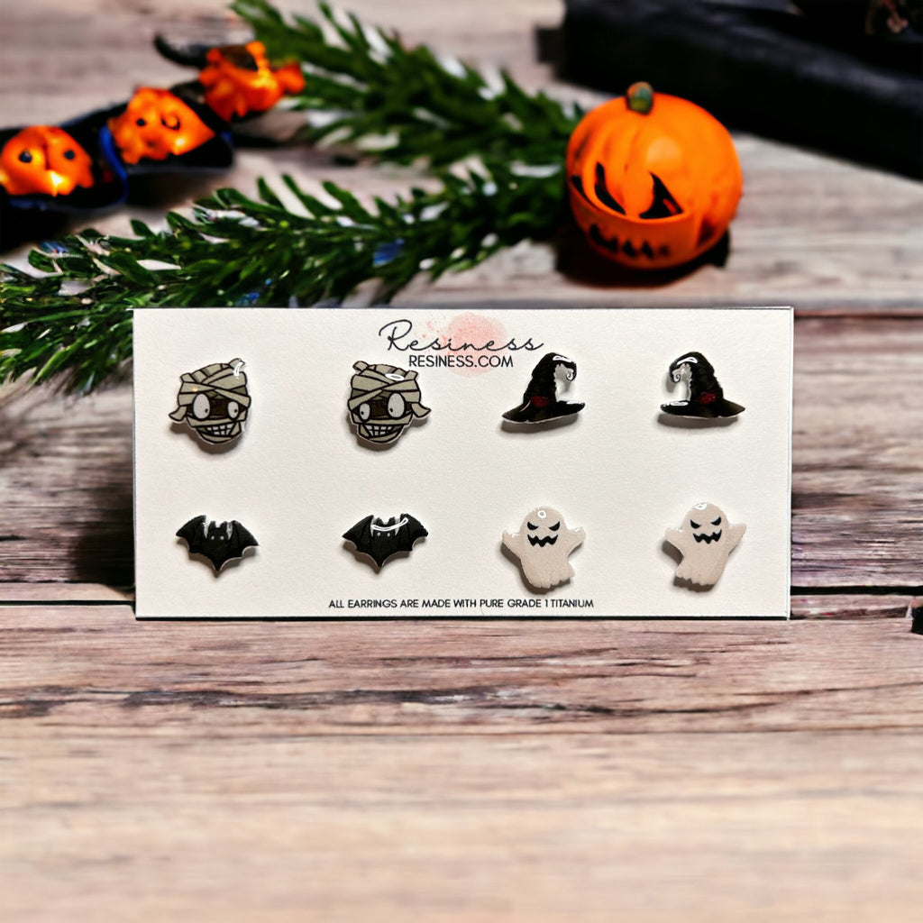 Spooky Halloween Titanium Stud Earring Set