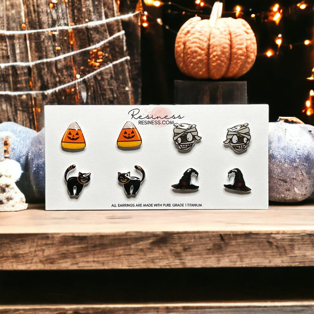 Fun Halloween Titanium Stud Earrings Set