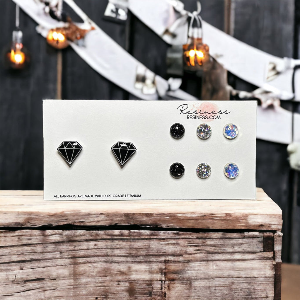 Black Diamond Titanium Stud Earrings Set