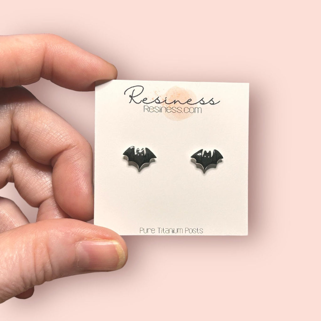 Spooky Black Bats Titanium Stud Earrings