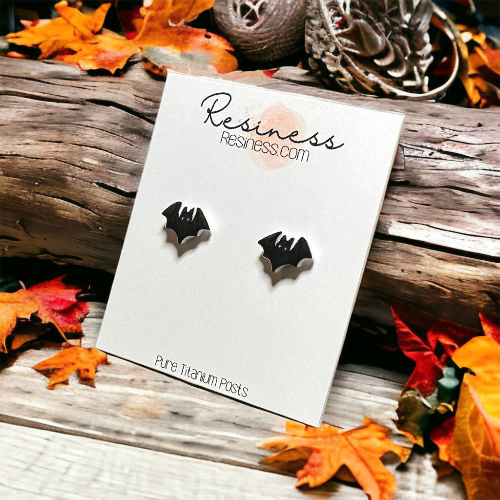 Spooky Black Bats Titanium Stud Earrings