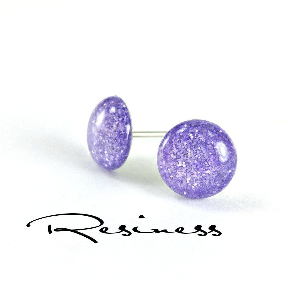 Fields Of Lavender Glitter Titanium Stud Earrings