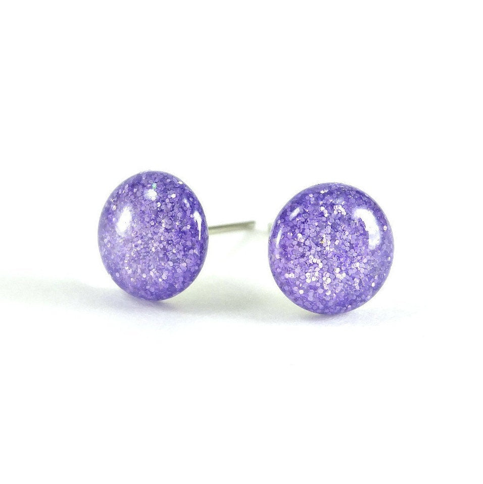 Fields Of Lavender Glitter Titanium Stud Earrings