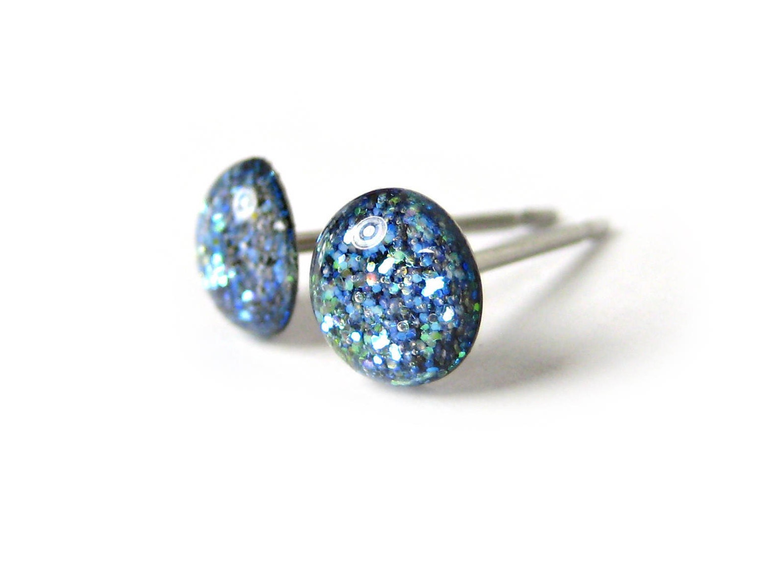 mists of mint dark blue glitter stud earrings