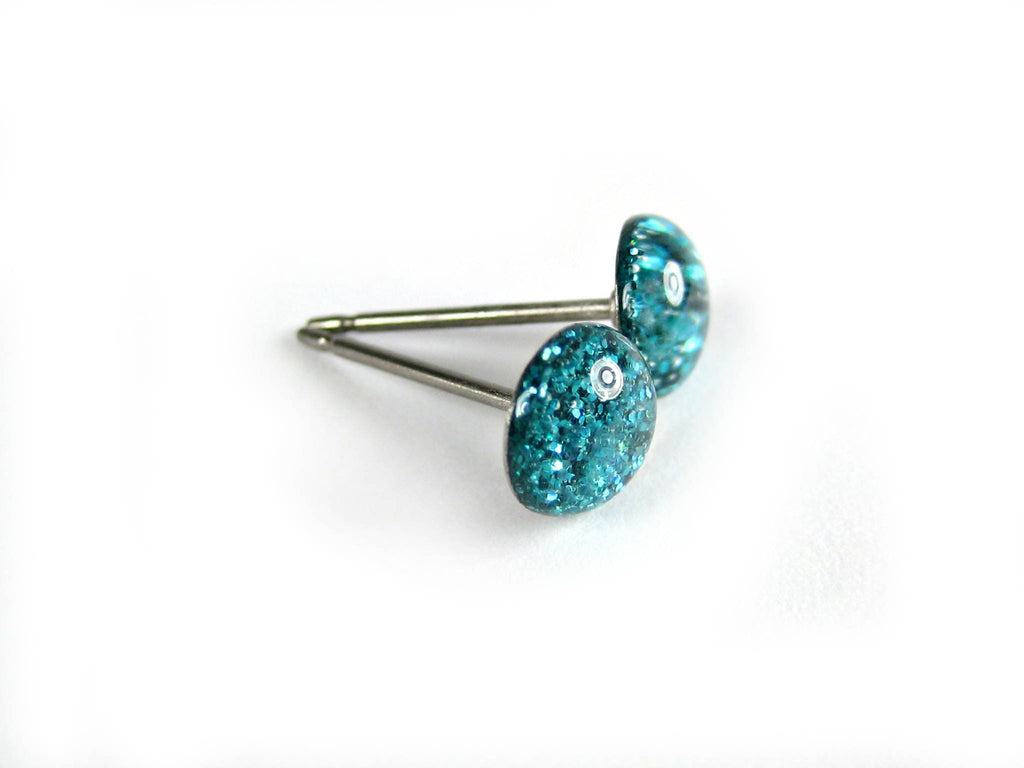 nebulas spin teal glitter stud earrings