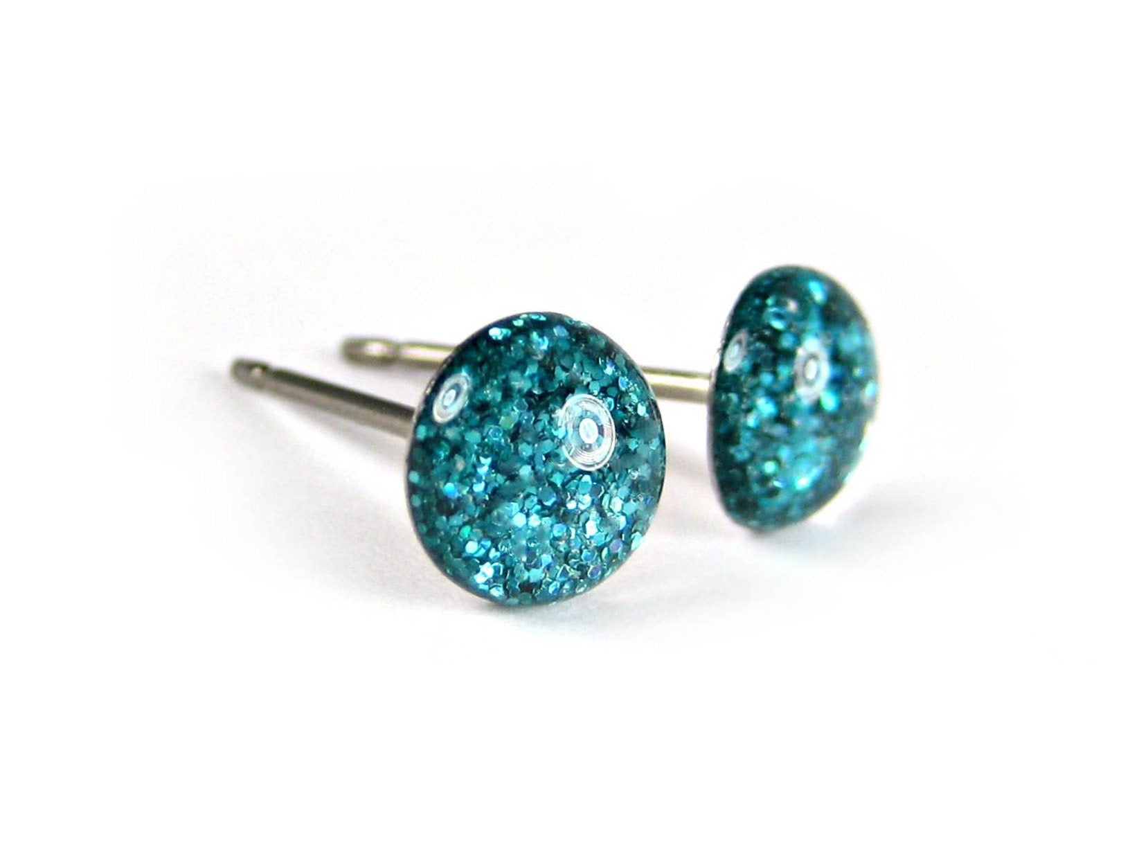 nebulas spin teal glitter stud earrings