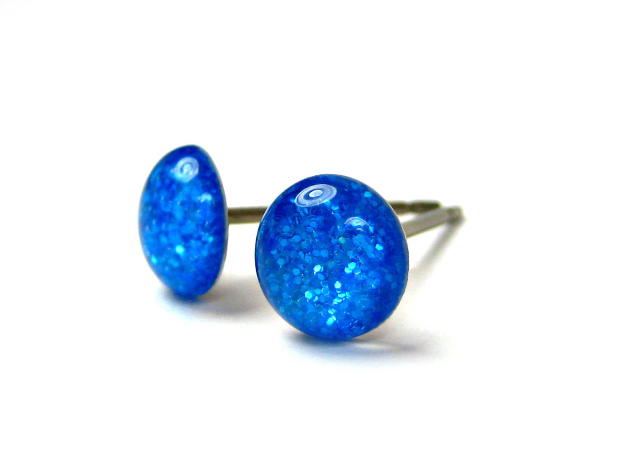 neon blue glitter stud earrings