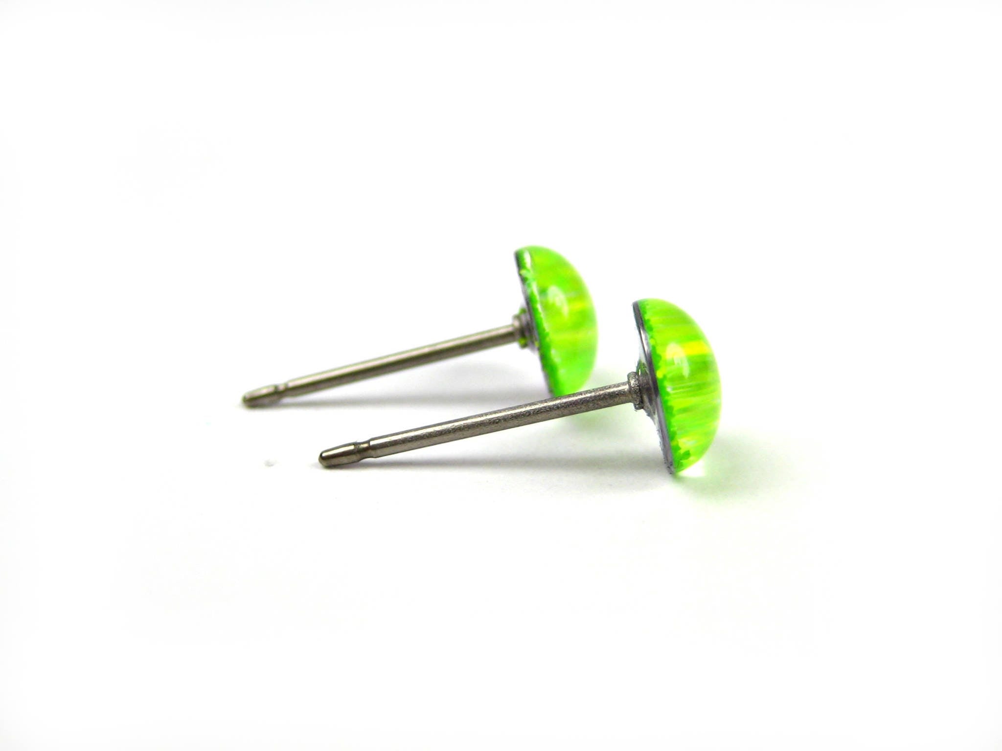 neon green glitter stud earrings