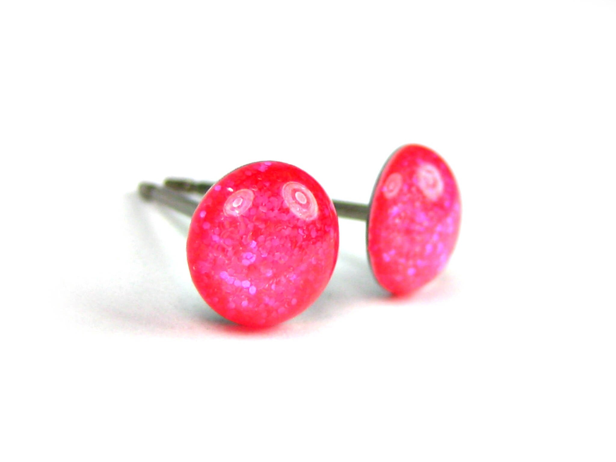 neon pink glitter stud earrings