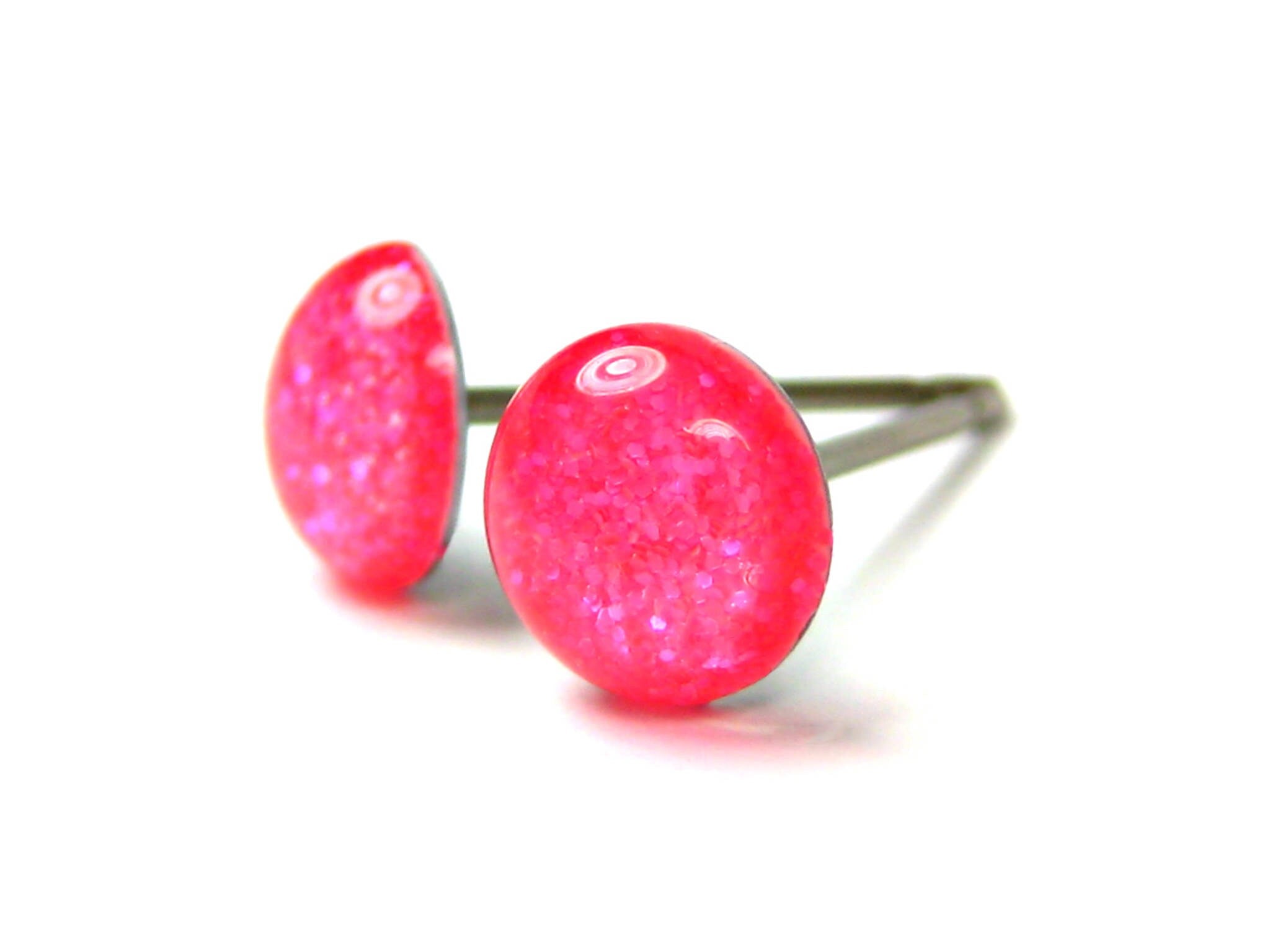 neon pink glitter stud earrings