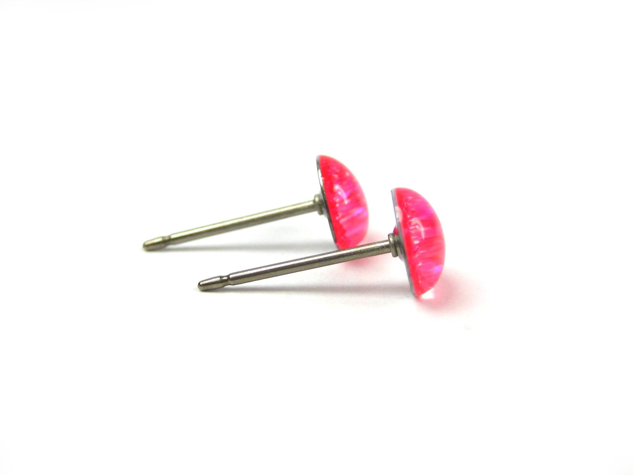 neon pink glitter stud earrings