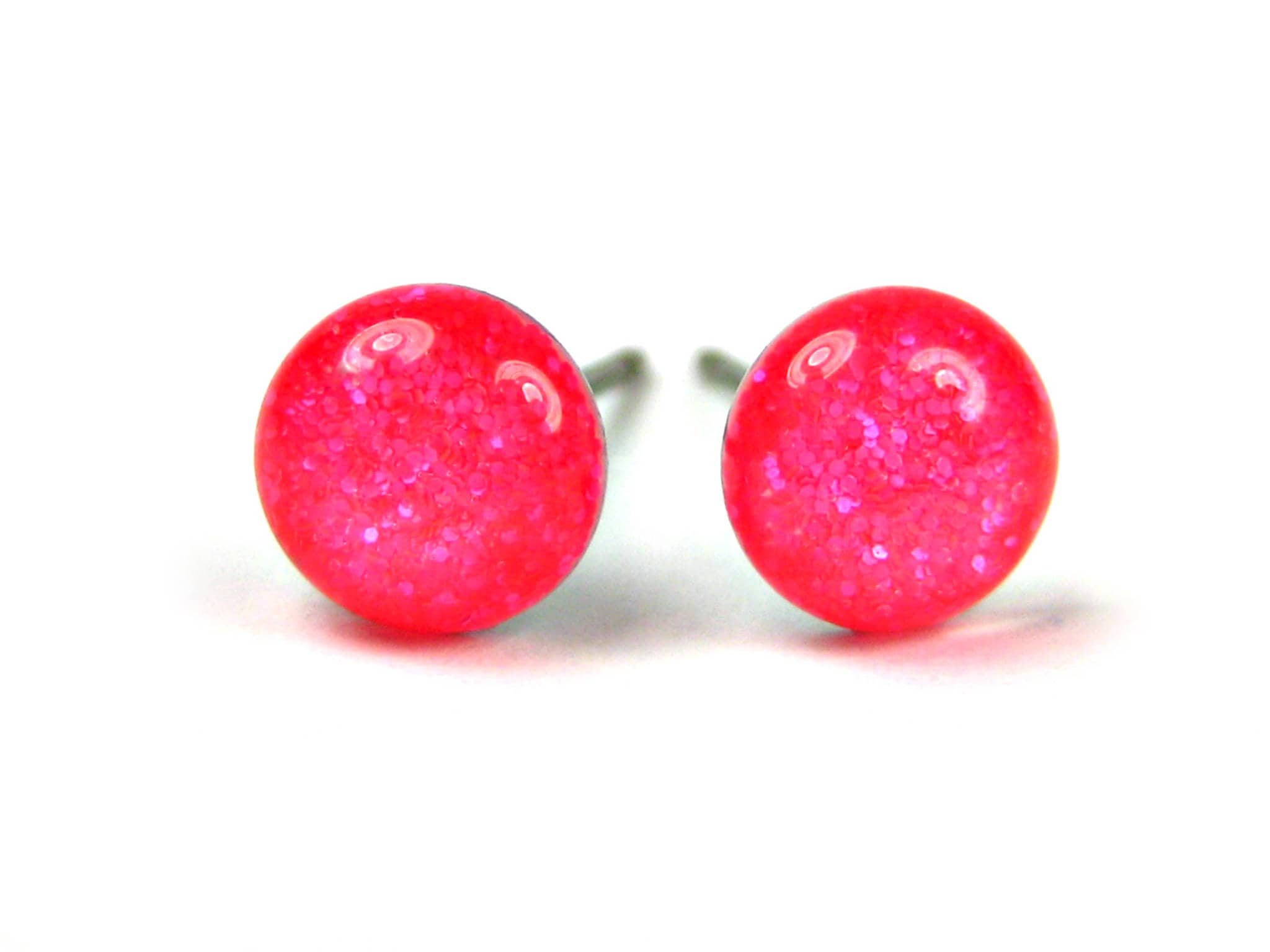 neon pink glitter stud earrings