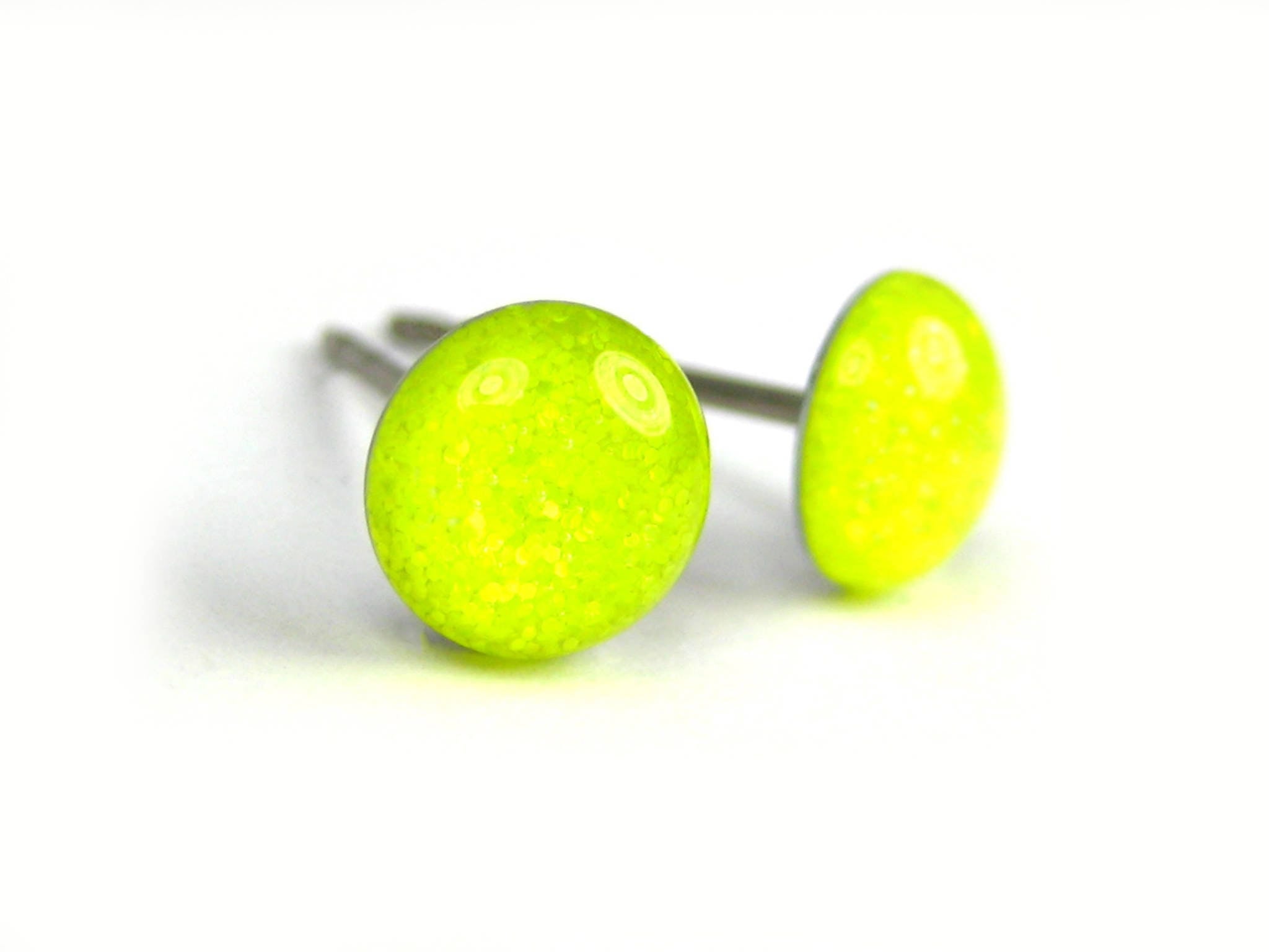 neon yellow glitter stud earrings