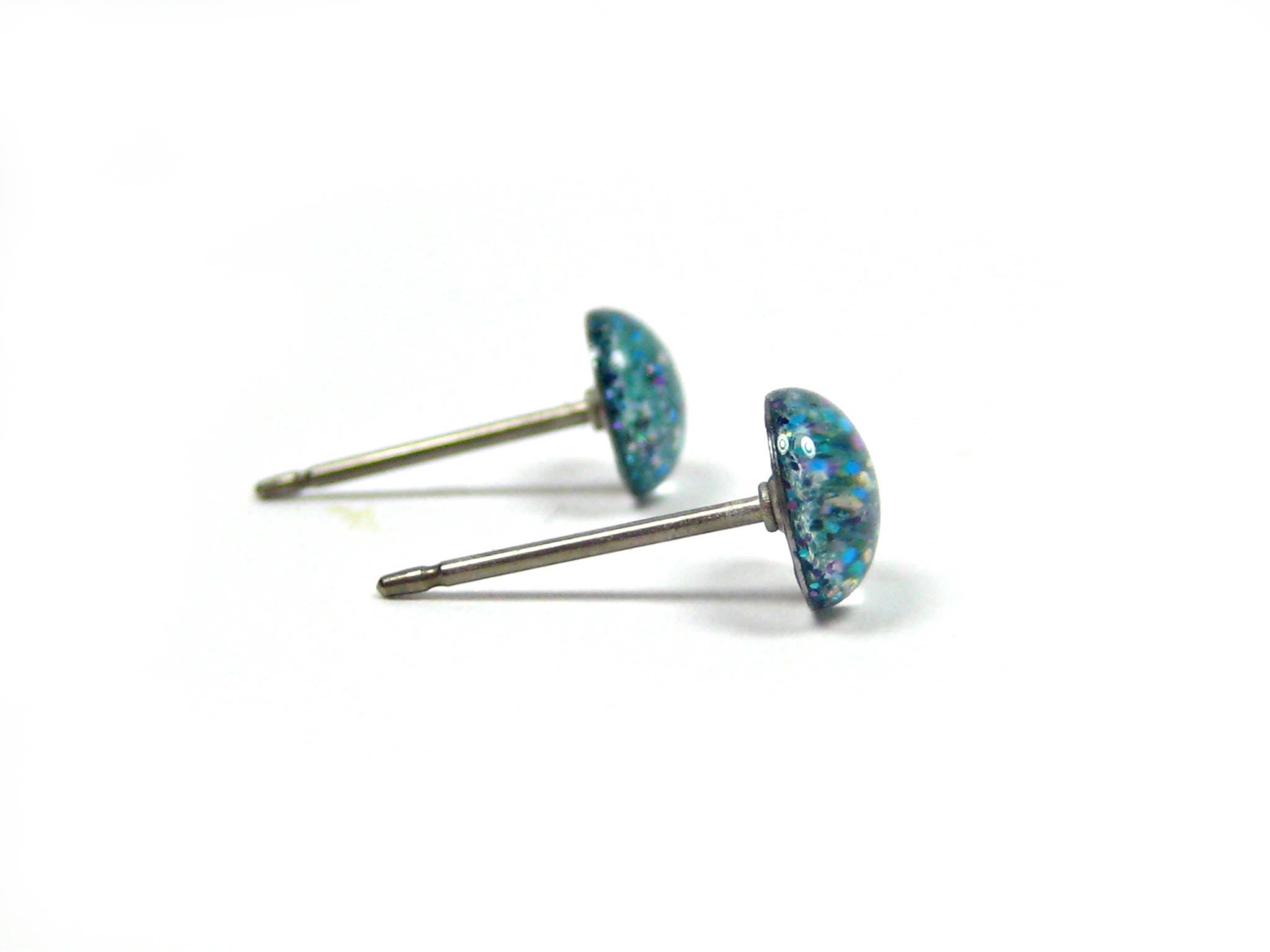 neptune teal glitter stud earrings