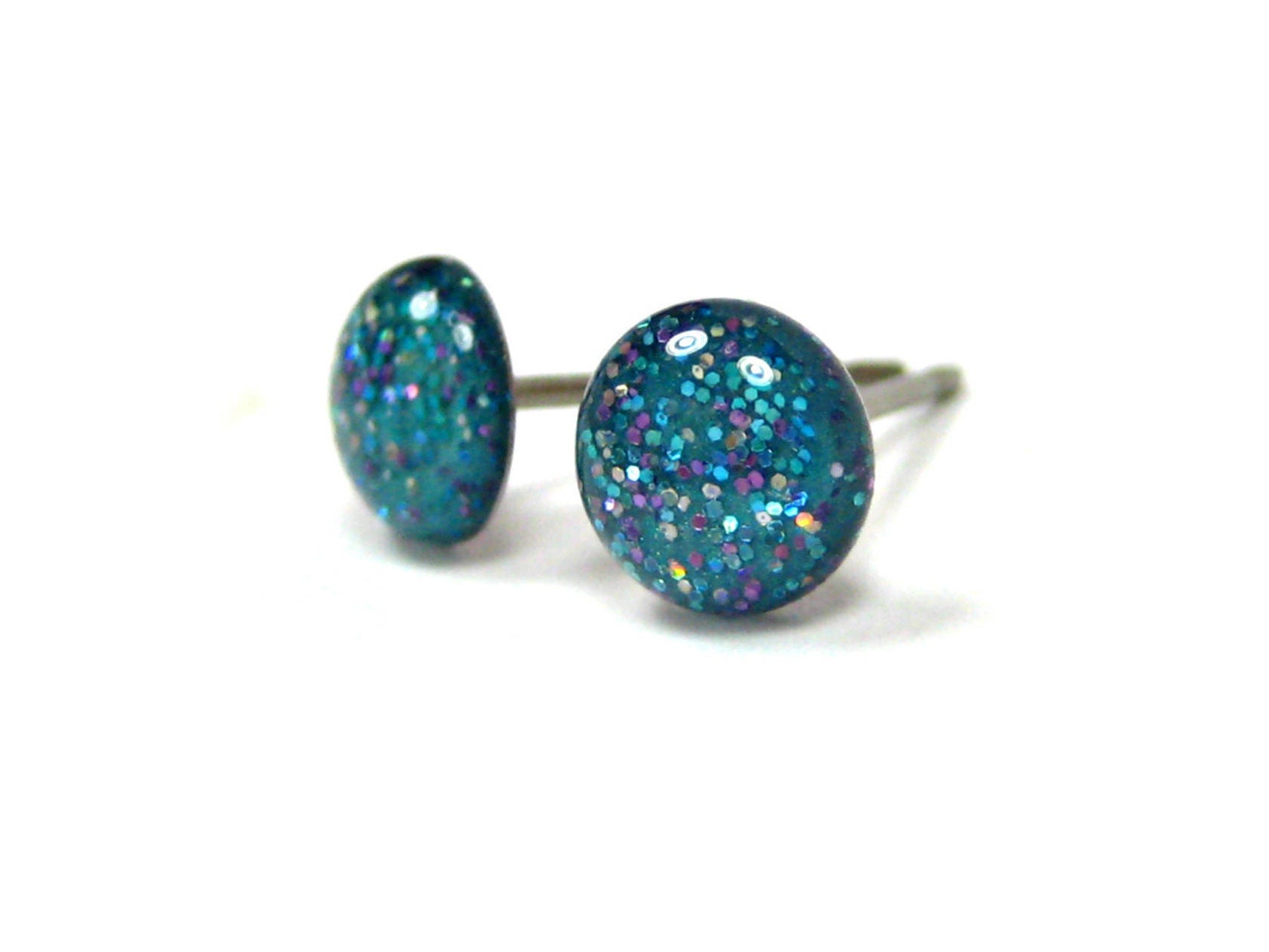 neptune teal glitter stud earrings