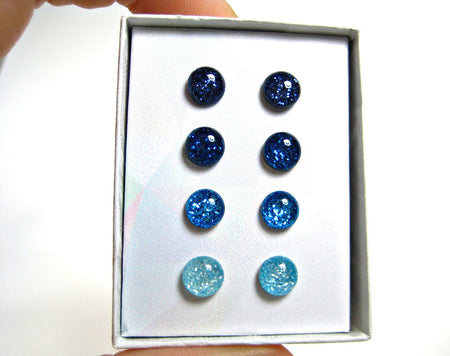 ocean blue glitter stud earrings set