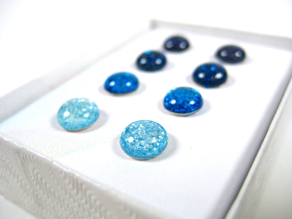 ocean blue glitter stud earrings set