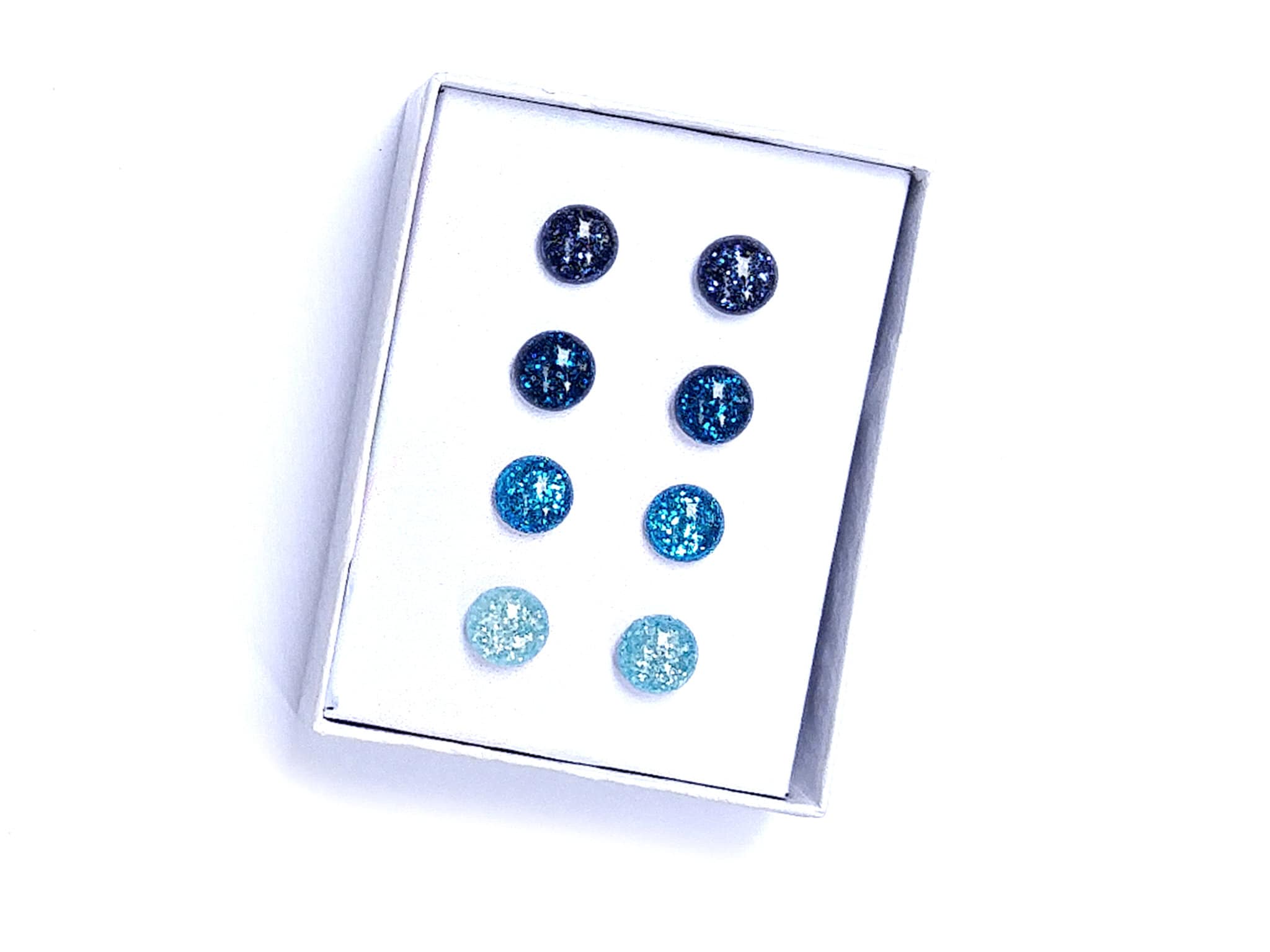 ocean blue glitter stud earrings set