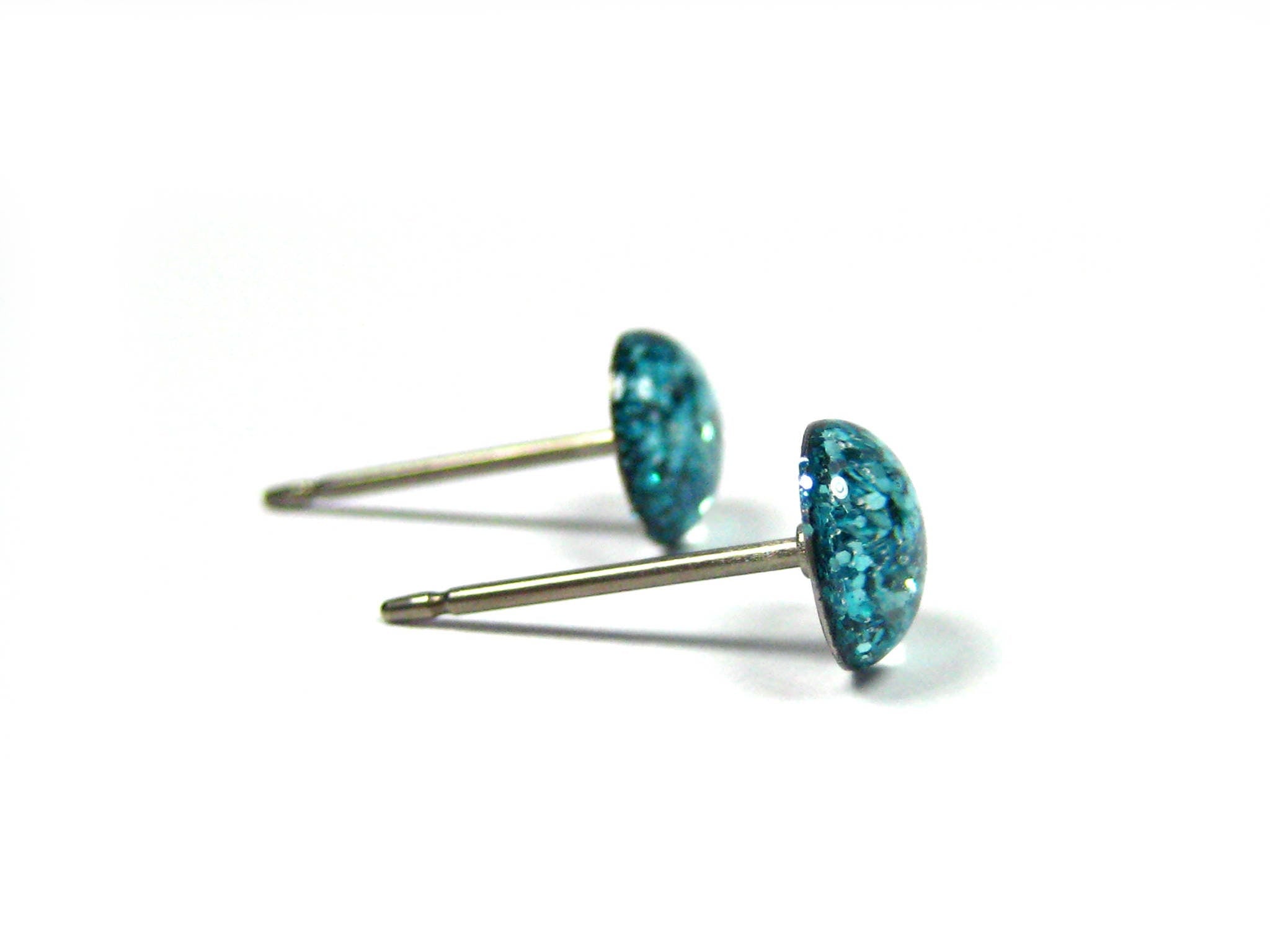 sea ice teal glitter stud earrings