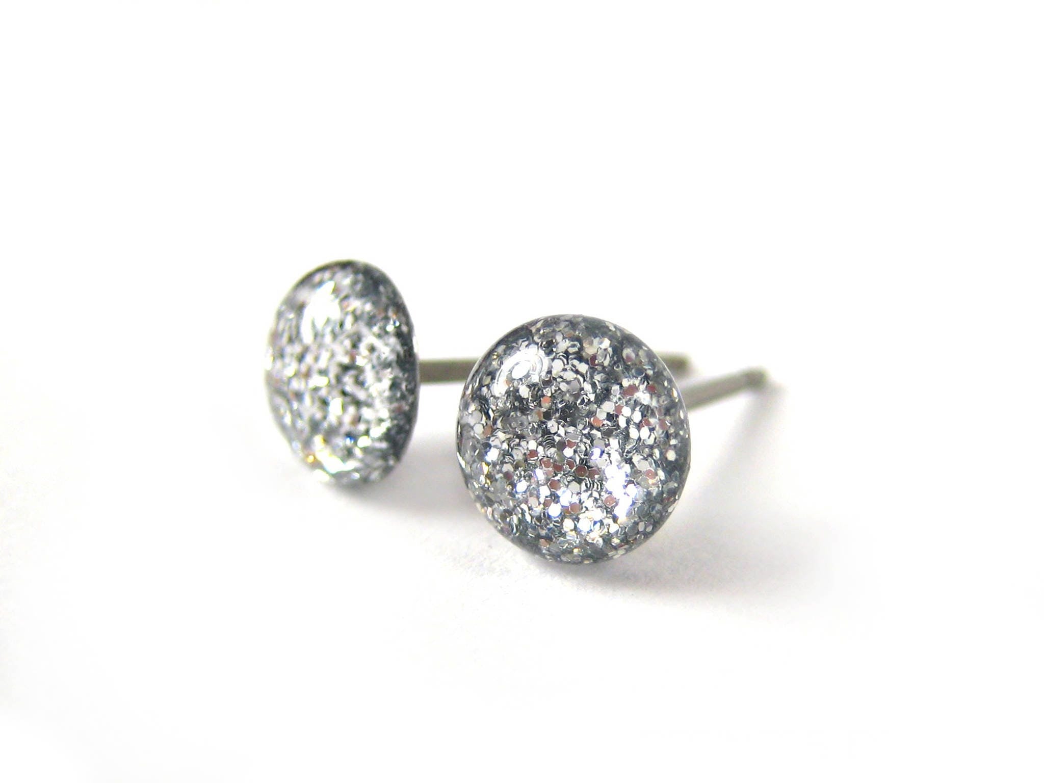 slinky silver glitter stud earrings