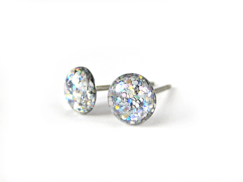 star struck silver glitter stud earrings